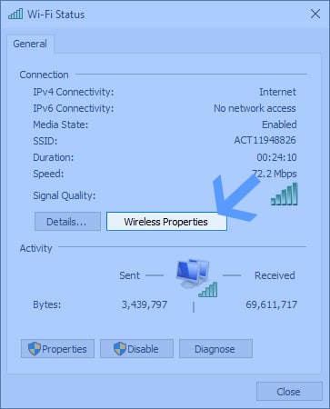 Wireless properties Wifi Password