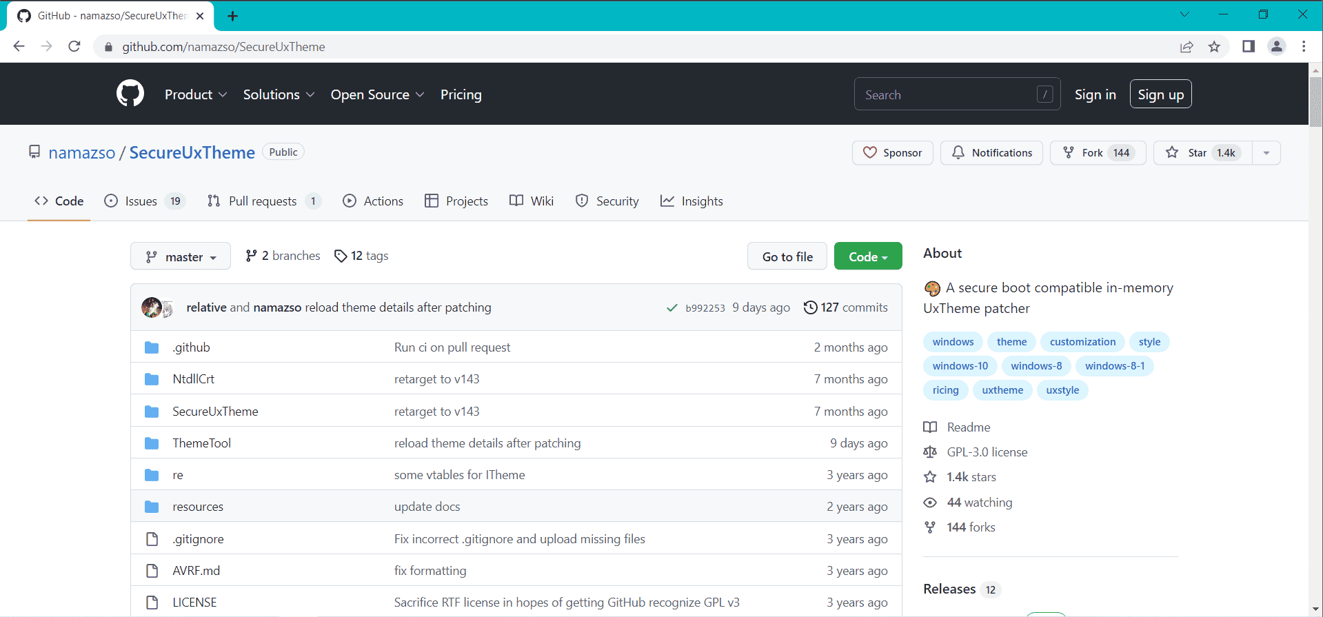 Download SecureUXTheme from GitHub