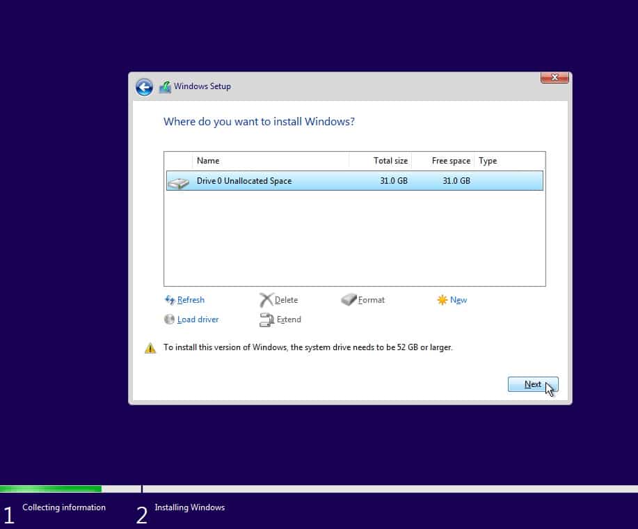 Windows 11 partition selection